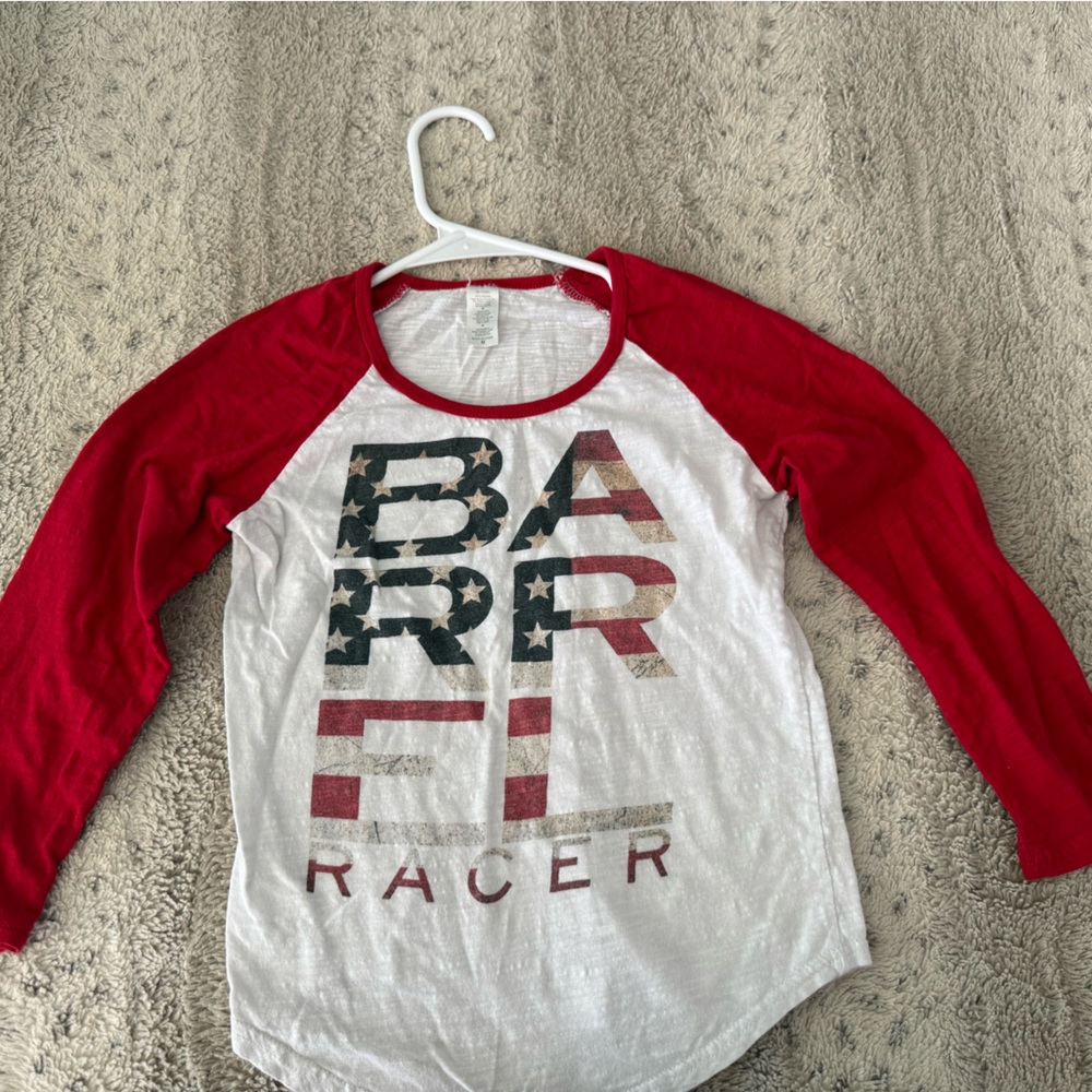 Red and White Graphic Long Sleeve Shirt